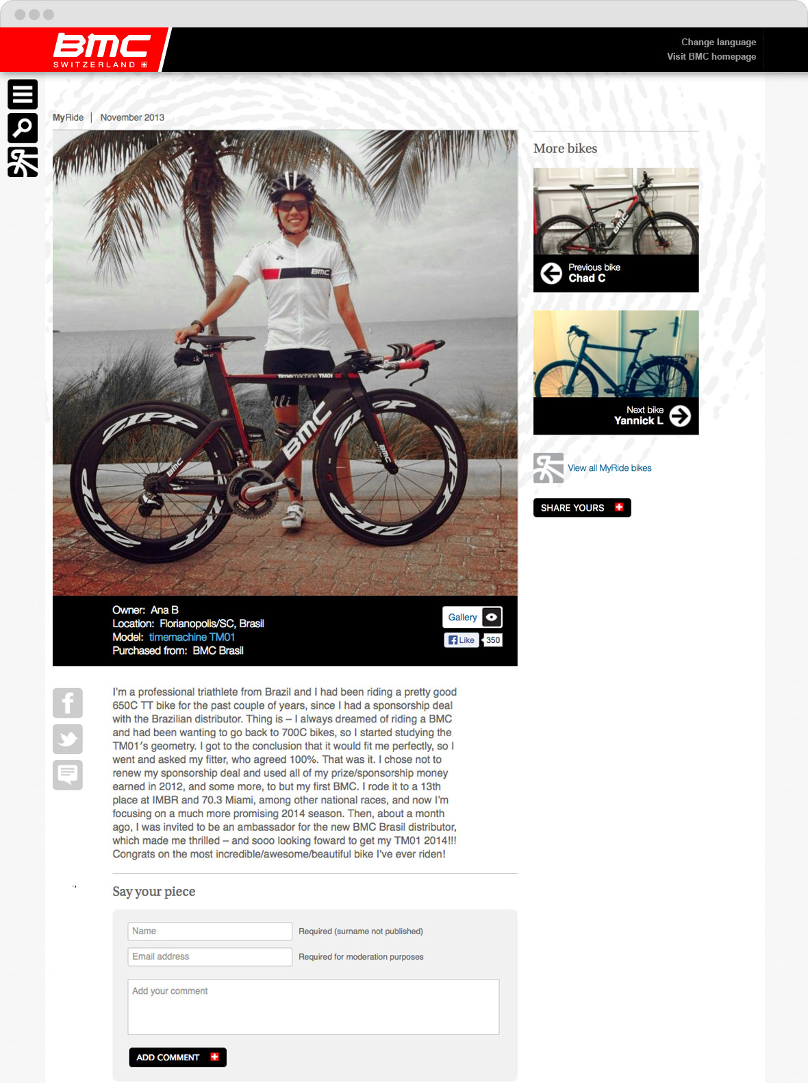 BMC MyRide detail page