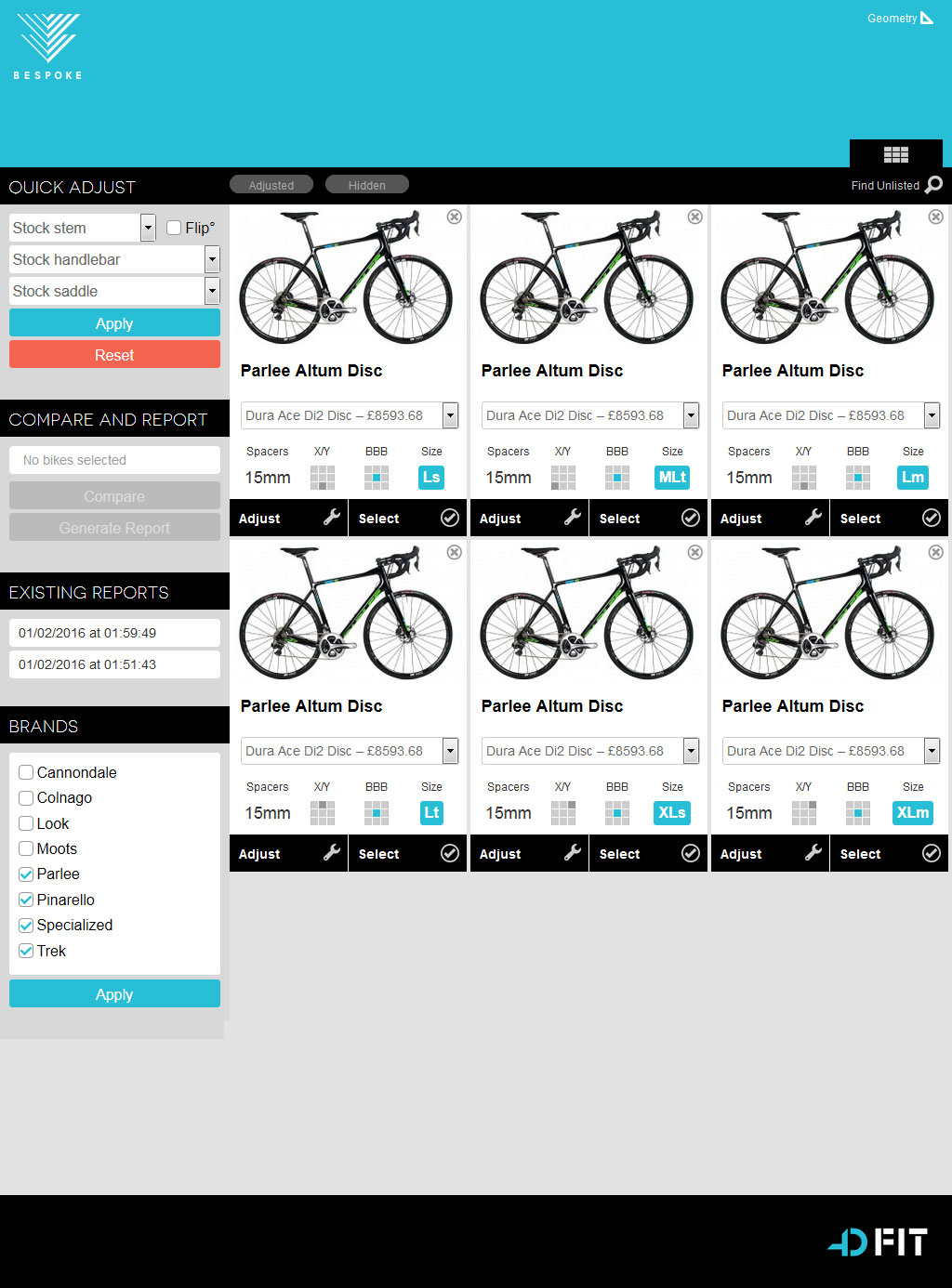Fit App bike matrix