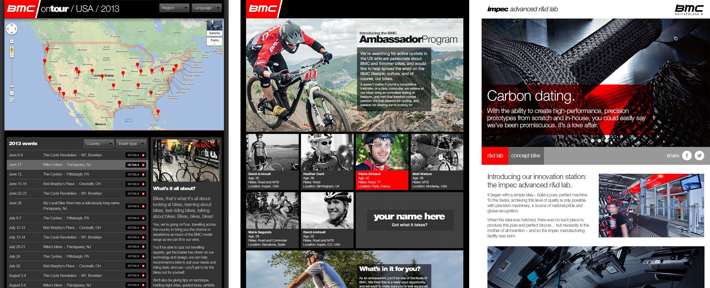 BMC Ride Experience, Ambassador and Impec microsites